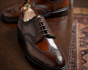 Men's Handmade Genuine Brown Leather Lace Up Oxford Brogue Formal Dress Shoes