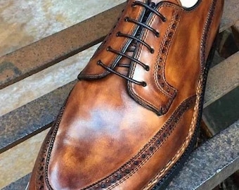 Men Handmade Leather Longwing Brogue Wingtip Dress Shoes Brown Formal