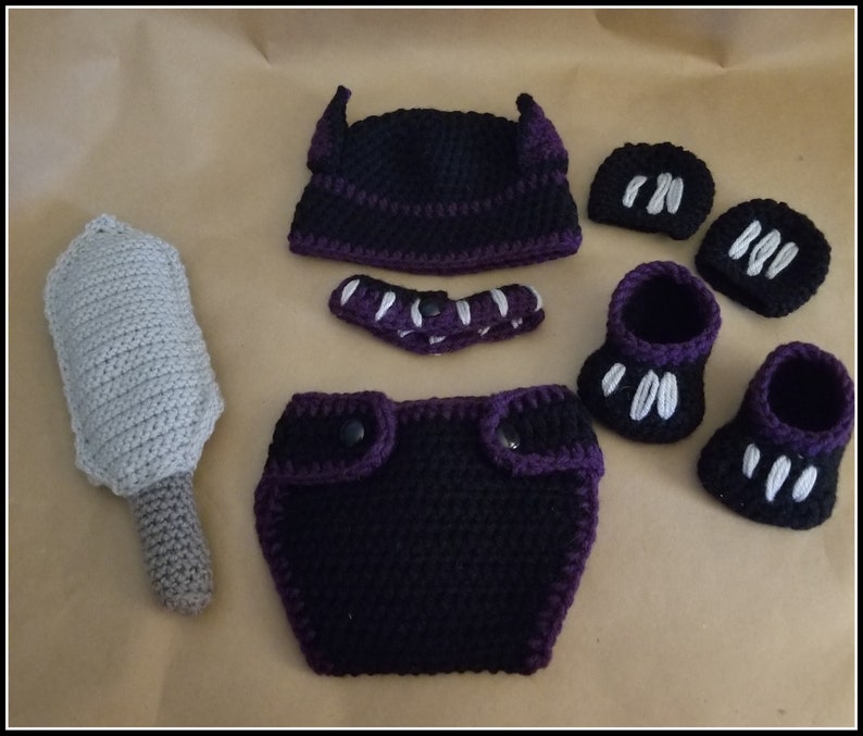 NEW Black Panther Baby Photo Prop Black Panther |Shower Gift Hat Diaper Cover Mittens Booties Sword Neckpiece Handmade to Order