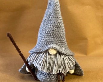 Gandalf Inspired Wizard Gnome with Staff, New, Handmade to Order, About 11 inches tall