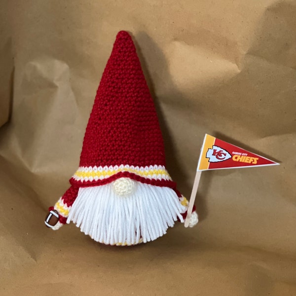 Kansas City Chiefs Inspired Gnome, Football Gnome, New, Handmade to Order, About 11 inches tall