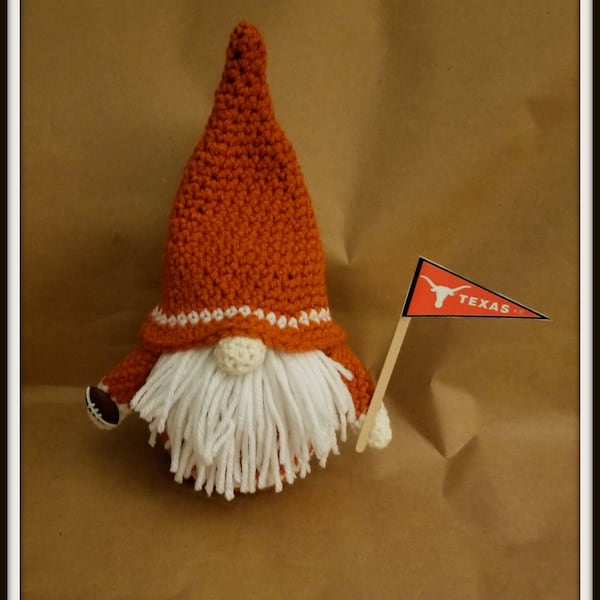 Texas Longhorns Inspired Gnome, Football Gnome, New, Handmade to Order, About 11 inches tall