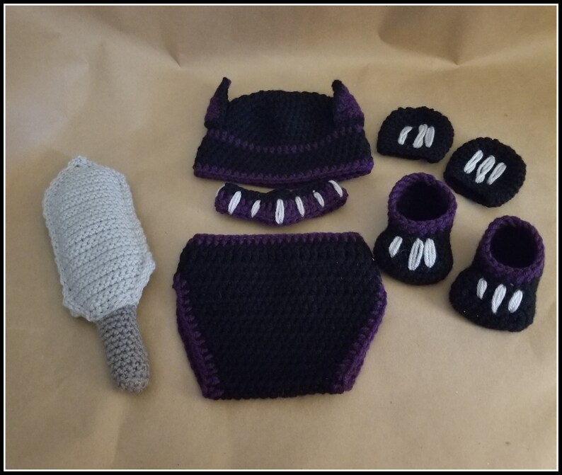 NEW Black Panther Baby Photo Prop Black Panther |Shower Gift Hat Diaper Cover Mittens Booties Sword Neckpiece Handmade to Order