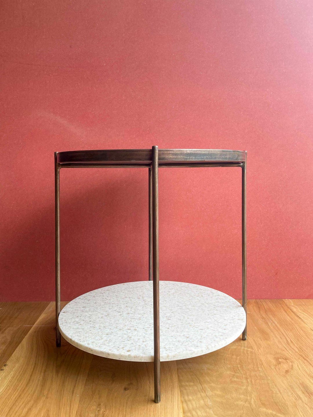 Rondo Side Table – Handmade Steel Tray Table With Solid Surface Shelf ...