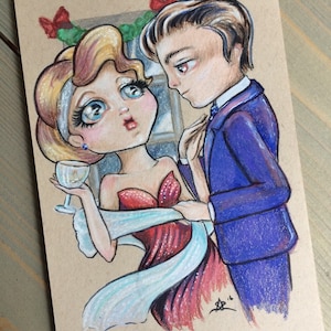 Baby es ist kalt außerhalb Weihnachtslied große Augen original Bleistift-Illustration