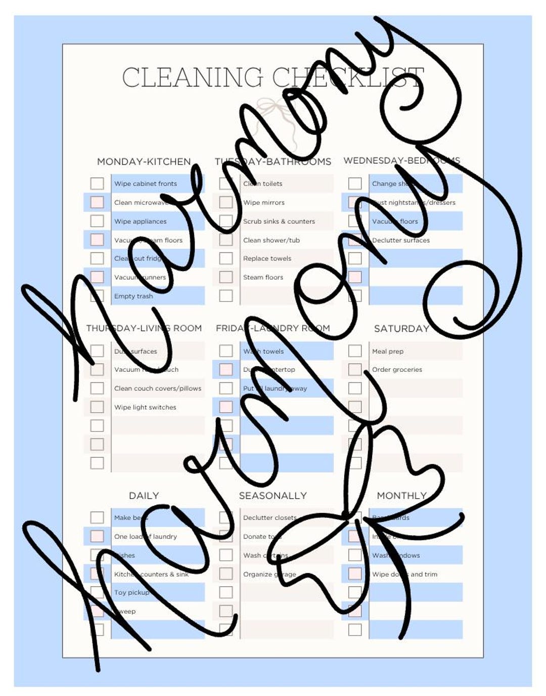 Daily/weekly/monthly Cleaning Checklist - Etsy