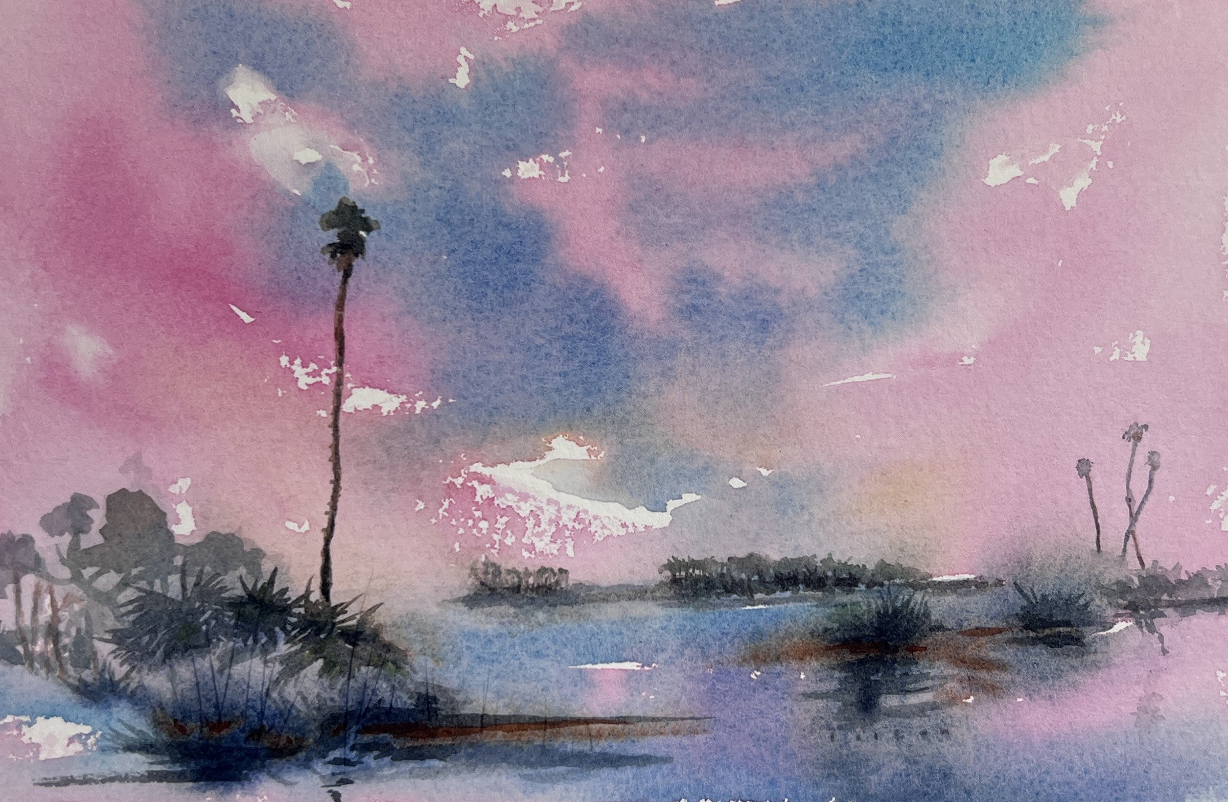 Gentle Pink Sky Riverscape. Original One of a Kind