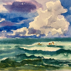 Ocean play original watercolor painting