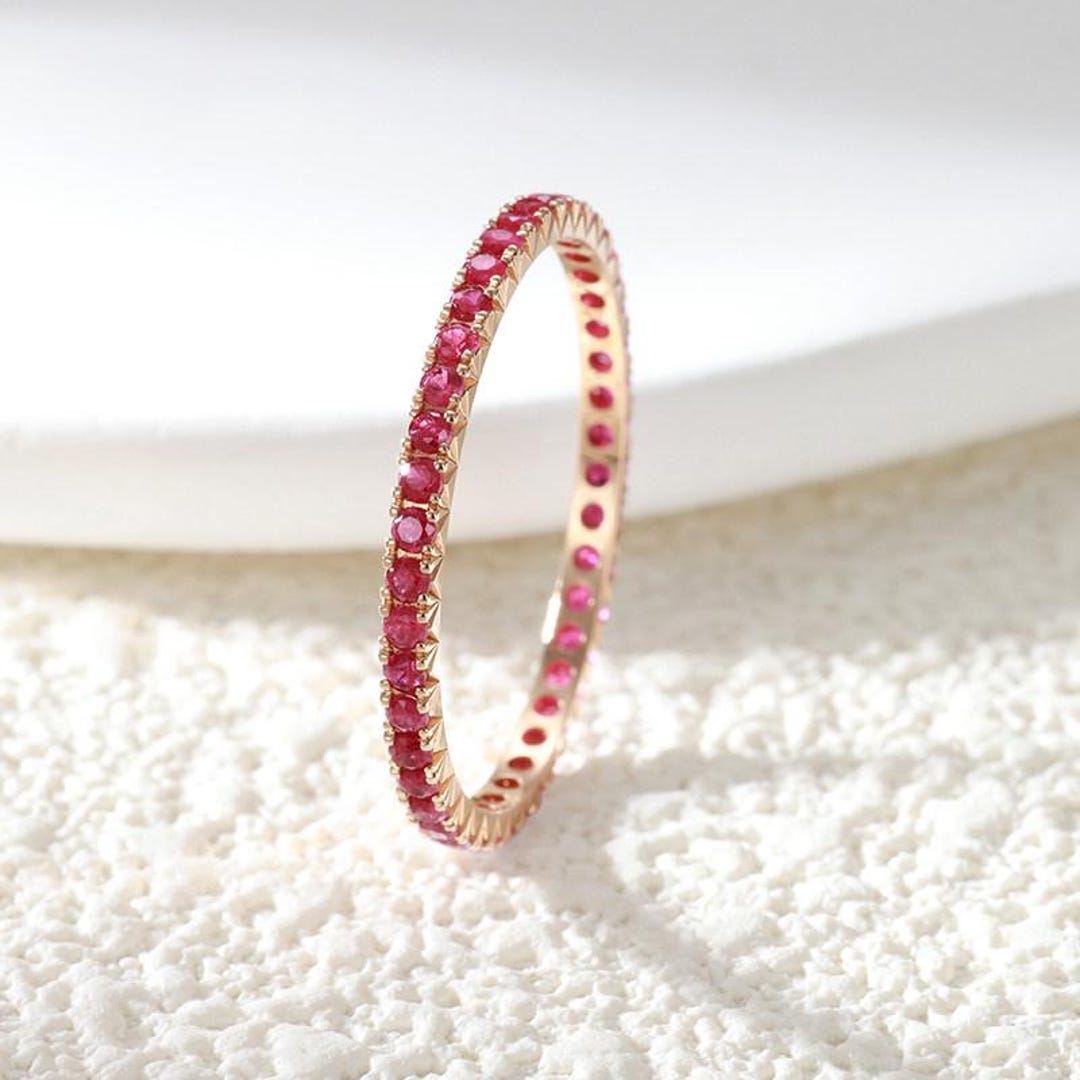 14K Gold Lab Grown Ruby Full Eternity Band Ring - Etsy