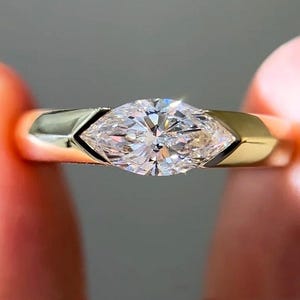 14K Gelbgold Diamant im Marquise-Schliff Solitär Verlobungsring mit eckiger Fassung Ehering Jubiläumsgeschenk