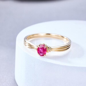 14K Gold Lab Grown Ruby Solitaire Engagement Ring with Split Shank Band