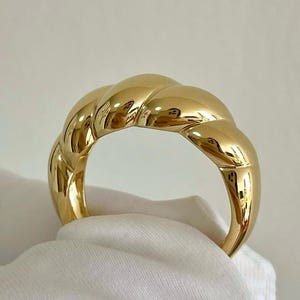 10K Solid Heavy Gold Croissant Dome Ring, Chunky Butter Bread Band, French Romantic Minimalist Statement Unisex Ring