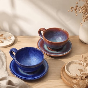 Kiln Glaze Ceramic Coffee Cup Saucer Set | Handmade Espresso Mug | Luxury Gift | Customizable |