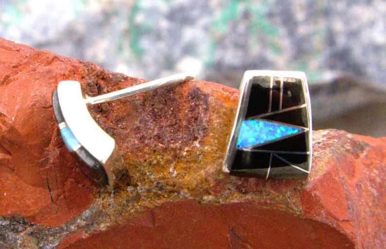 Onyx and Opal Sterling Silver Post Earrings - Etsy