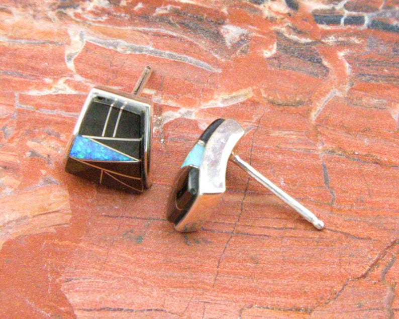 Onyx and Opal Sterling Silver Post Earrings - Etsy
