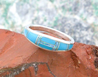 Turquoise and Opal Sterling Silver Inlay Ring