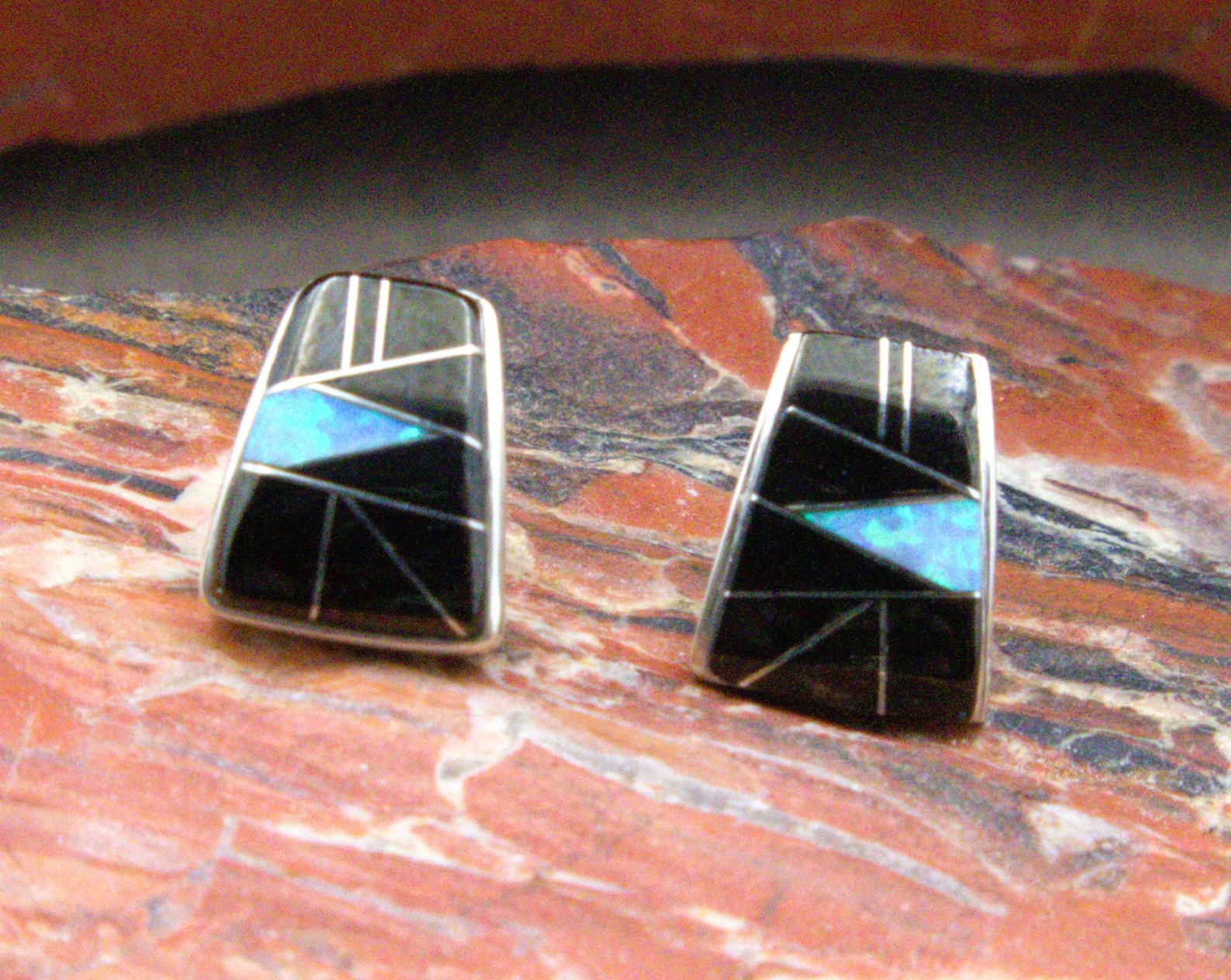 Onyx and Opal Sterling Silver Post Earrings - Etsy