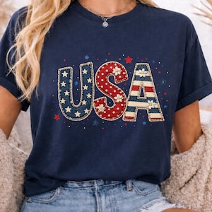 Comfort Colors USA Patchwork Style Shirt, Patriotic Quilt Print Tee, Retro Americana 4th of July Shirt, Independence Day Tee, Patriotic Flag