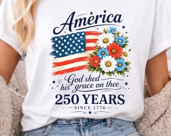America 250 Years Flag Floral Shirt, Celebrate 250th Anniversary Tee, Patriotic USA Shirt Gift, 4th of July Shirt, Comfort Colors T-Shirt
