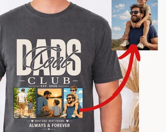 クールなパパクラブシャツ（写真入り）、お父さんへのカスタムギフト、父の日Tシャツ（子供の名前入り）、クールなパパの写真入りシャツ、コンフォートカラーズシャツ