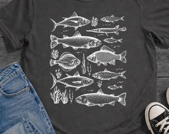 Fish Tattoo Style Vintage 90s Tshirt, Retro Fish Shirt, Fishing Lover Tee, Angler Tee, Fisherman Tee, Ocean Lover Shirt, Comfort ColorsShirt