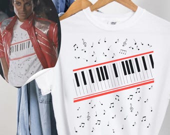 Comfort Colors Retro Piano Keyboard T-Shirt, Beat It Inspired Music Tee, King of Pop T Shirt, 80s Music Lover Shirt Gift, Pianist Notes Tee