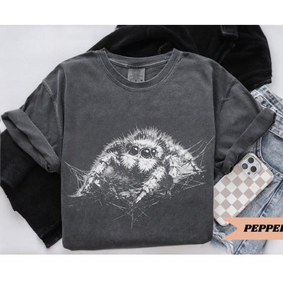 Comfort Colors Cute Spider Shirt, Jumping Spider Tee, Creepy Cute Shirt, Halloween Shirt, Gothic Animal Tee, Unisex Insect Lover Gift, Punk