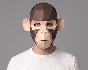 Monkey Mask - low-poly DIY Papercraft Template