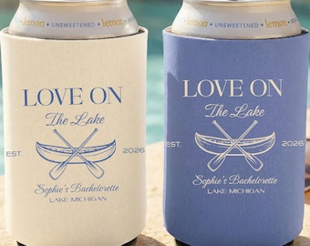 Love on the Lake Can Cooler, Lake Michigan Bachelorette Koozie, Beach Bach Drink Sleeve, Custom Bride Trip Favor, Girls Weekend Party Cooler