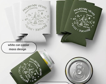 Camping Bachelorette Can Cooler, Mountain Views Bach Koozie, Custom Camp Bach Party Favor, Girls Weekend Drink Sleeve