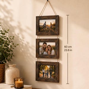 Rustikale Fotocollage aus Holz zum Aufhängen, 3 oder 4 Rahmen, für Familienfotos im Format 4x6, Wanddekoration im Landhausstil 3 Frames