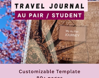 Carnet et journal de voyage au pair d'un an | Livre de souvenirs pour voyageur solo | Modèle de toile imprimable