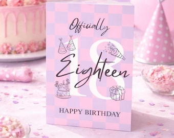 Printable 18th Birthday Card, Trendy 18 Birthday Sign, Pink Purple Aesthetic Birthday Poster, Instant Download Birthday Decor, Teen Girls