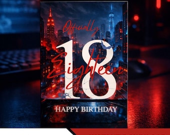 Printable 18th Birthday Poster, Dark Aesthetic Birthday Sign, Edgy Teen Birthday Decor, Night City Birthday Card, Instant Download Birthday