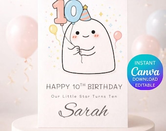 10th Birthday Card Printable, Our Little Star Turns Ten, Editable Canva Template, Personalized Kids Birthday Card, Boy Girl Birthday.
