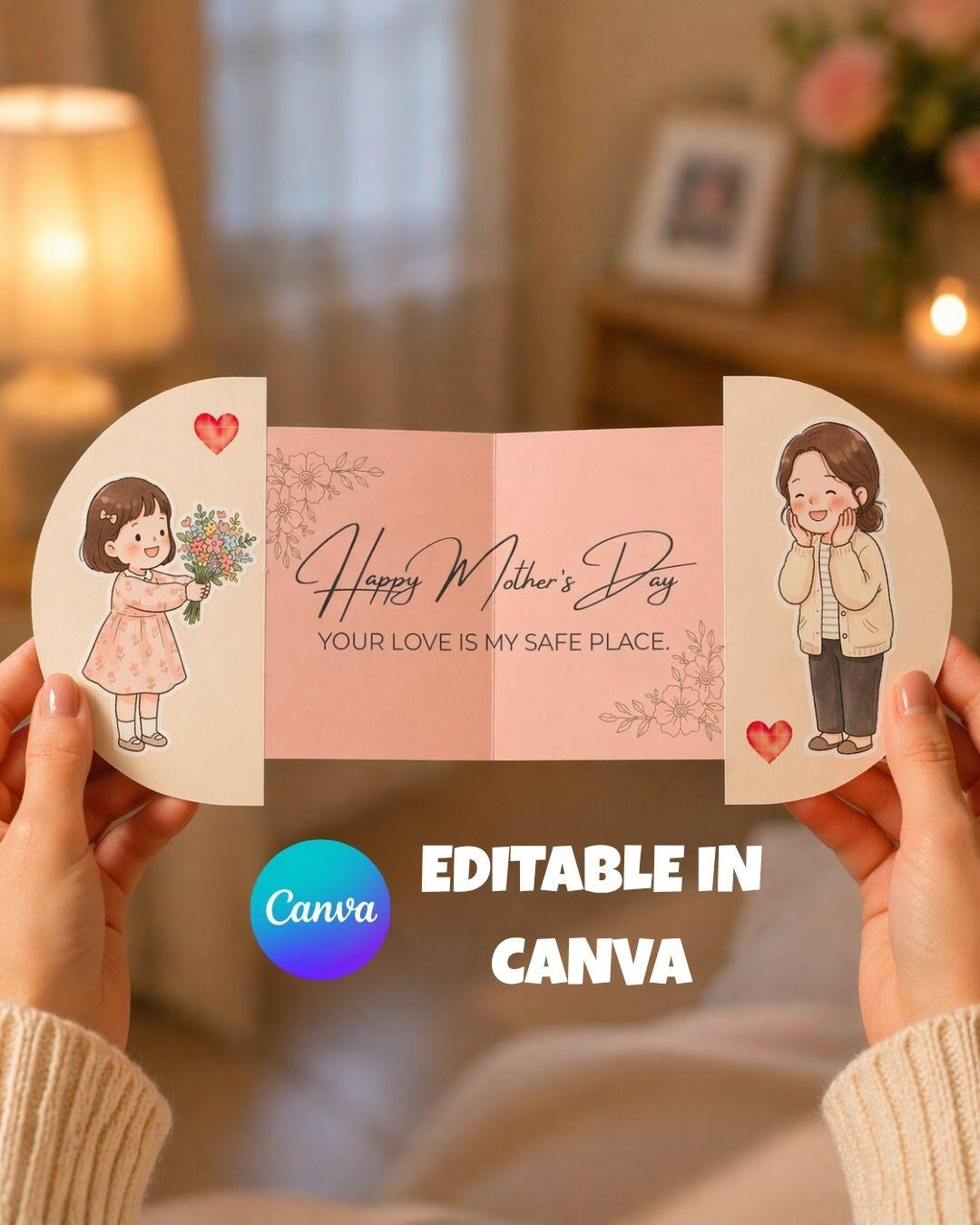 Editable Mothers Day Card Canva Template, Printable Pop up Card, Cute ...
