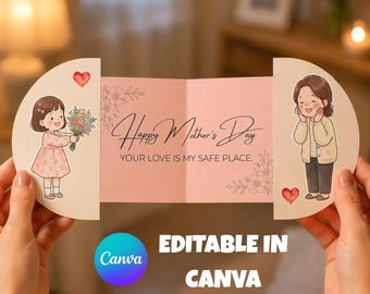 Editable Mothers Day Card Canva Template, Printable Pop Up Card, Cute Mom Gift from Daughter Son, DIY Mothers Day Card, Instant Download