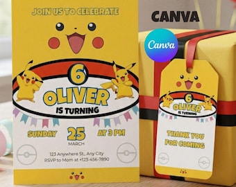Editable Pokemon Invitation, Pokemon Birthday Invitation, Printable Birthday Party Invitations, Digital Bday Party Invite Template