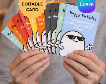 Funny Birthday Card Bundle, 10 Editable Gen Z Birthday Cards, Printable Birthday Cards PDF, Instant Download