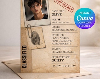 Editable 18th Birthday Card Template, Funny 18 Birthday Card, Spy Birthday Card, Canva Editable Card, Personalized Birthday Card, Printable