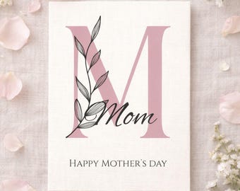 Minimalist Monogram Mom Card Printable, Mother’s Day Mom Greeting Card, Instant Download Printable Mother’s Day Card