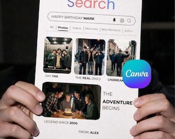 Personalized Photo Collage Birthday Card Canva Template, Editable Search Bar Birthday Card, Printable Birthday Card, Instant Download