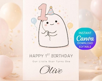 1st Birthday Card Printable, Our Little Star Turns One, Editable Canva Template, Personalized Baby First Birthday Card, Boy Girl Birthday.