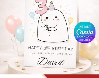 3rd Birthday Card Printable, Our Little Star Turns Three, Editable Canva Template, Personalized Kids Birthday Card, Boy Girl Birthday.