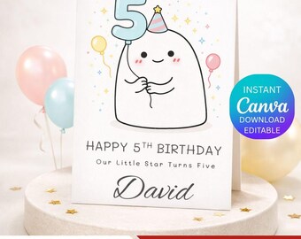 5th Birthday Card Printable, Our Little Star Turns Five, Editable Canva Template, Personalized Kids Birthday Card, Boy Girl Birthday.