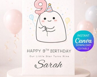 9th Birthday Card Printable, Our Little Star Turns Nine, Editable Canva Template, Personalized Kids Birthday Card, Boy Girl Birthday.