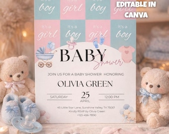 Baby Shower Invitation Template, Editable Baby Shower Invite, Baby Shower, Boy or Girl Invite, Printable Baby Shower Card, Instant Download