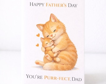 Printable Father's Day Card for Dad, Cute Cat Dad Card, Animal Father's Day Card from Kids, Instant Download Printable Greeting Card 5x7