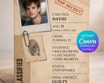 Editable 21st Birthday Card Template, Funny 21 Birthday Card, Spy Birthday Card, Canva Editable Card, Personalized Birthday Card, Printable