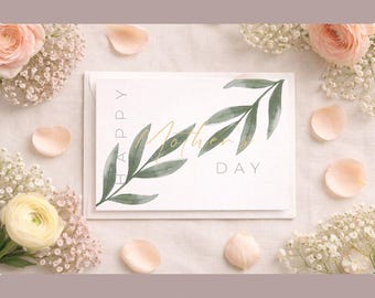 Cyfrowa botaniczna kartka na Dzień Matki, minimalistyczne i eleganckie pozdrowienia dla mamy (do pobrania w wersji cyfrowej)